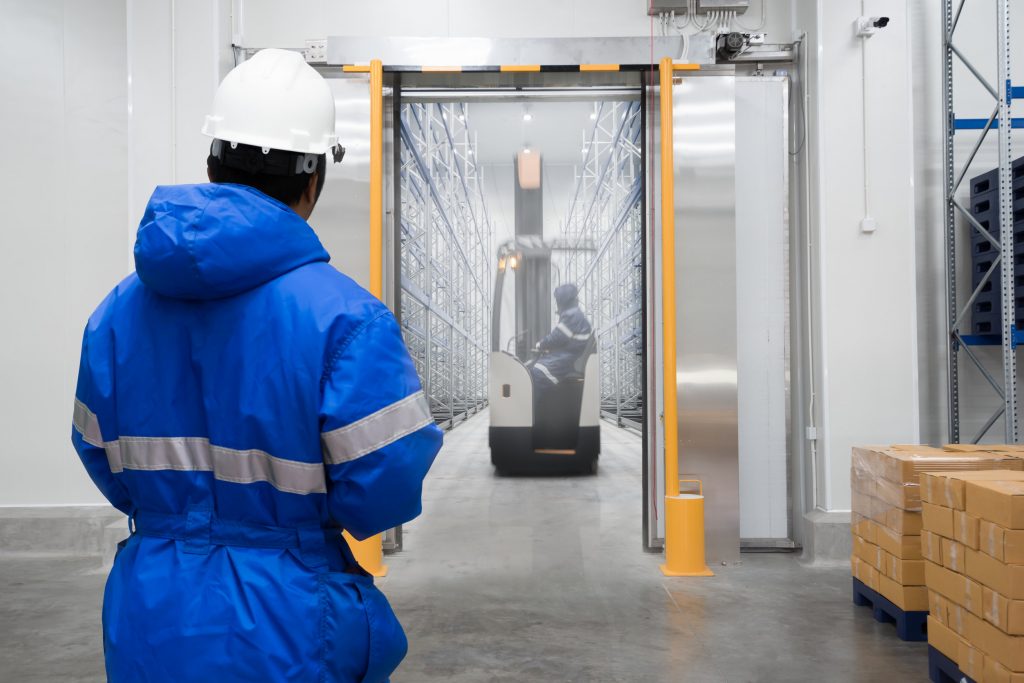 Staff worker control in freezing room or warehouse
